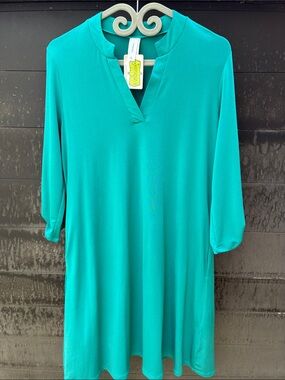 Honeyme Teal Split-Neck 3/4 Sleeve Tunic  Sz S